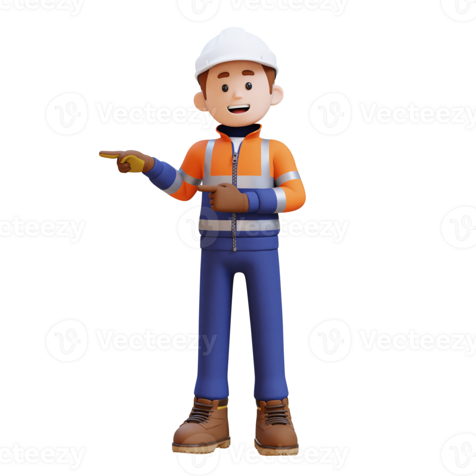 3D Construction Worker Character Pointing to the Right Pose png