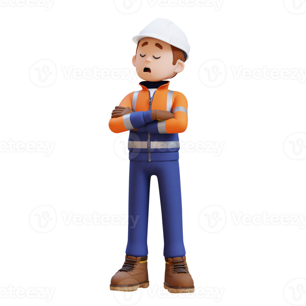 3D Construction Worker Character in Denial or Dissatisfaction Pose png