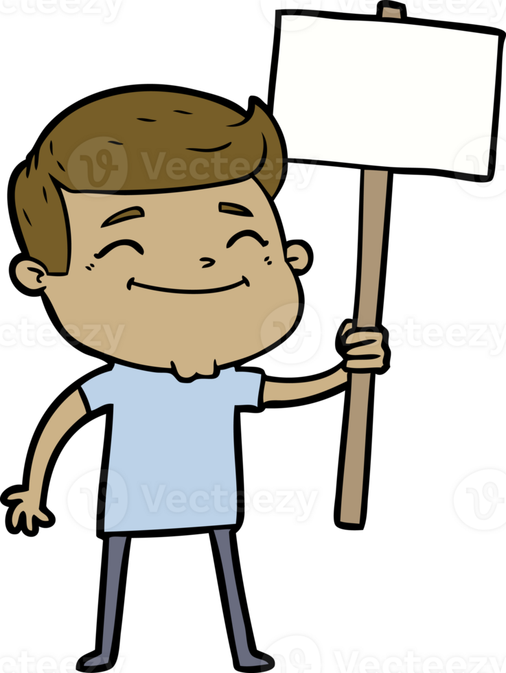 happy cartoon man with placard drawing png