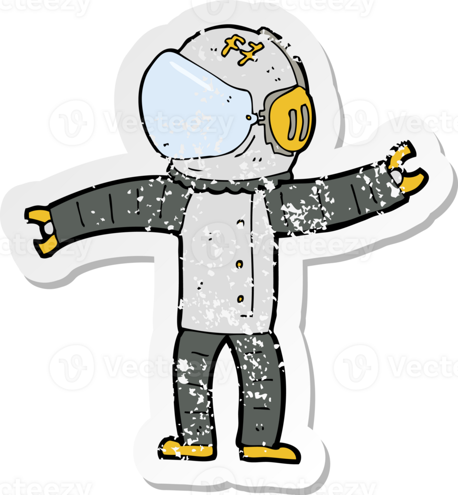 retro distressed sticker of a cartoon astronaut drawing png
