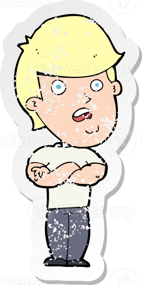 retro distressed sticker of a cartoon dissapointed man drawing png