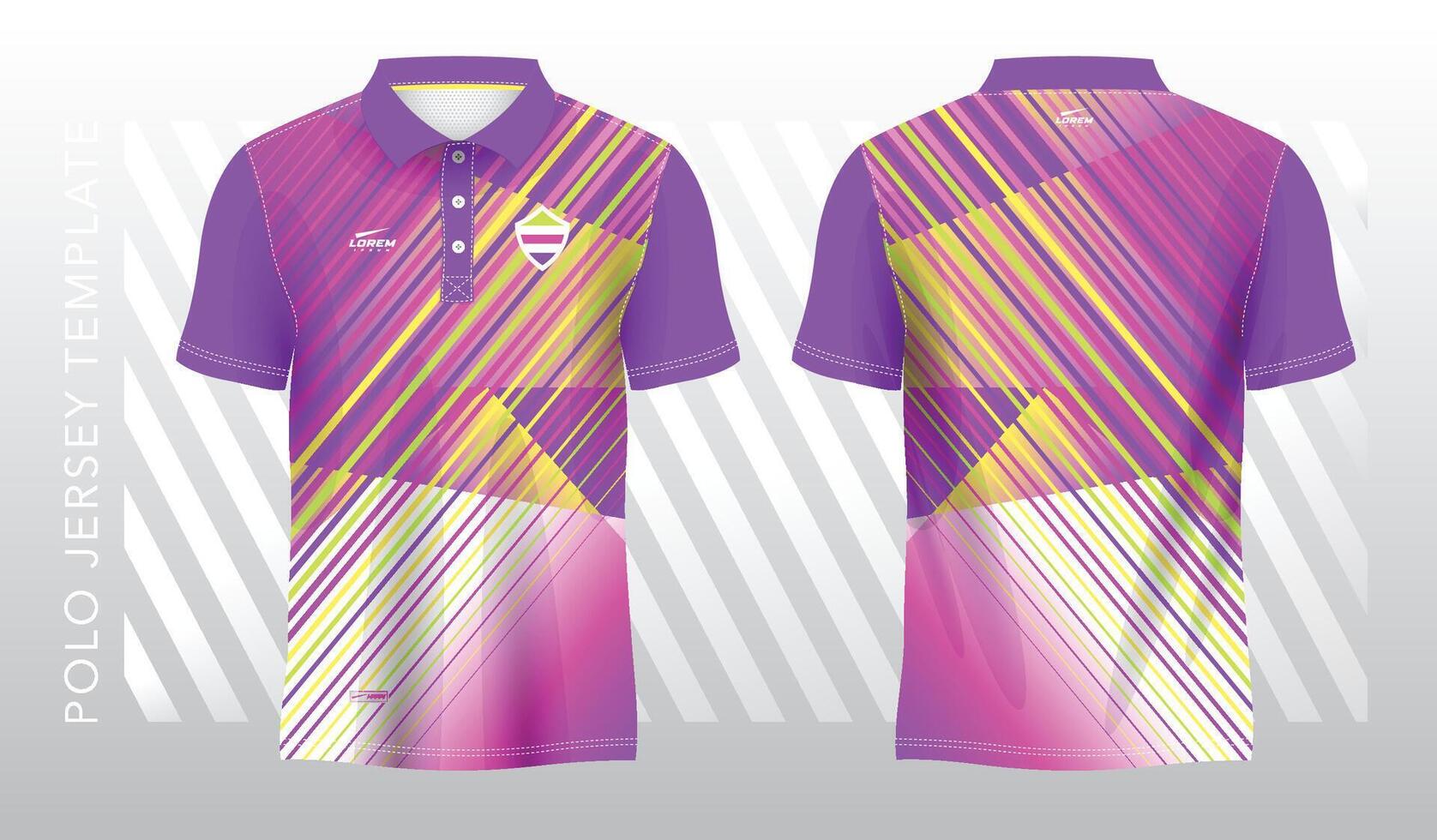 abstract purple pink yellow and green polo jersey sport. Sport uniform in front and back view vector