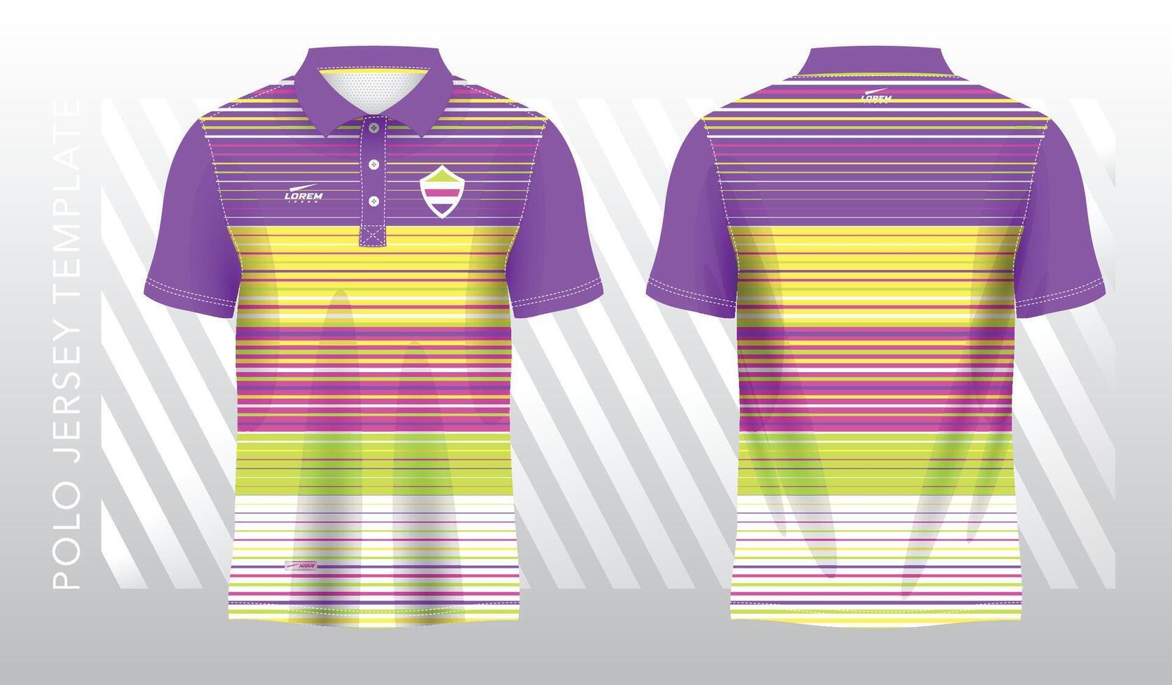 abstract purple pink yellow and green polo jersey sport. Sport uniform in front and back view vector