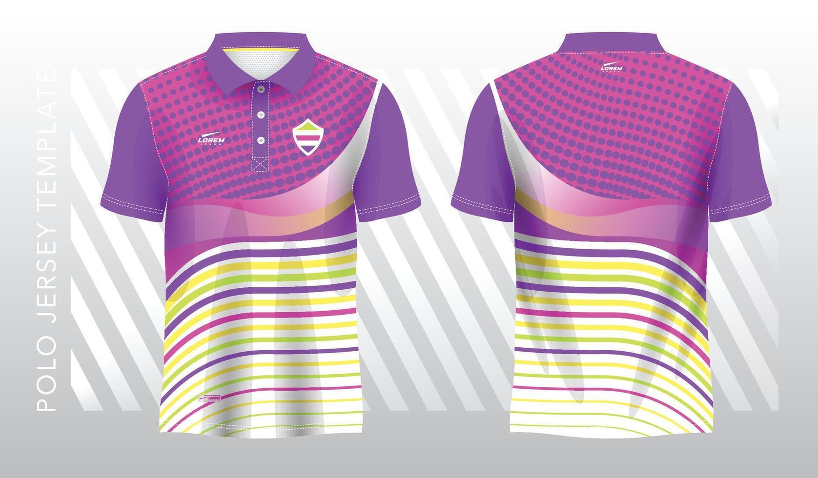 abstract purple pink yellow and green polo jersey sport. Sport uniform in front and back view vector