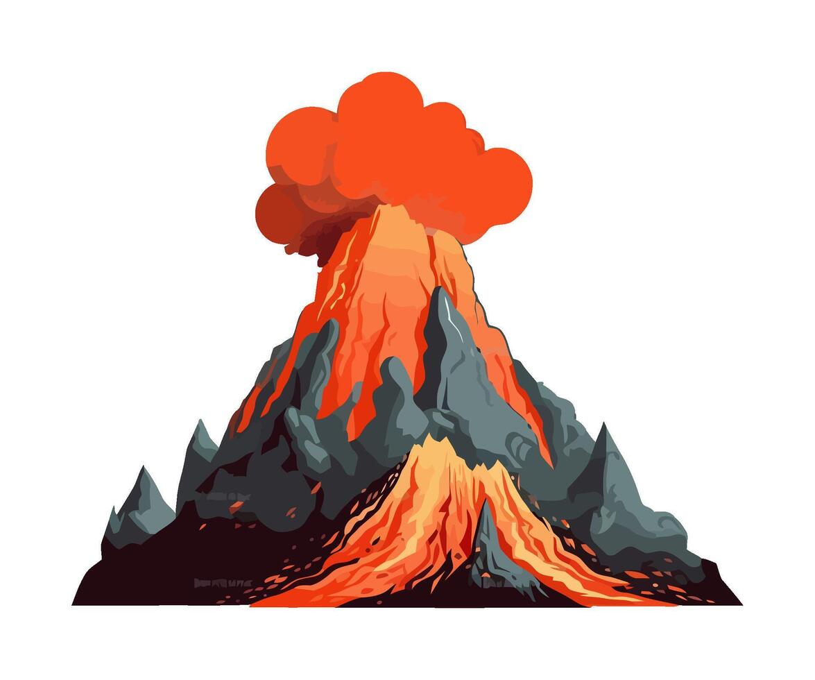 volcano eruption with lava illustration icon isolated vector