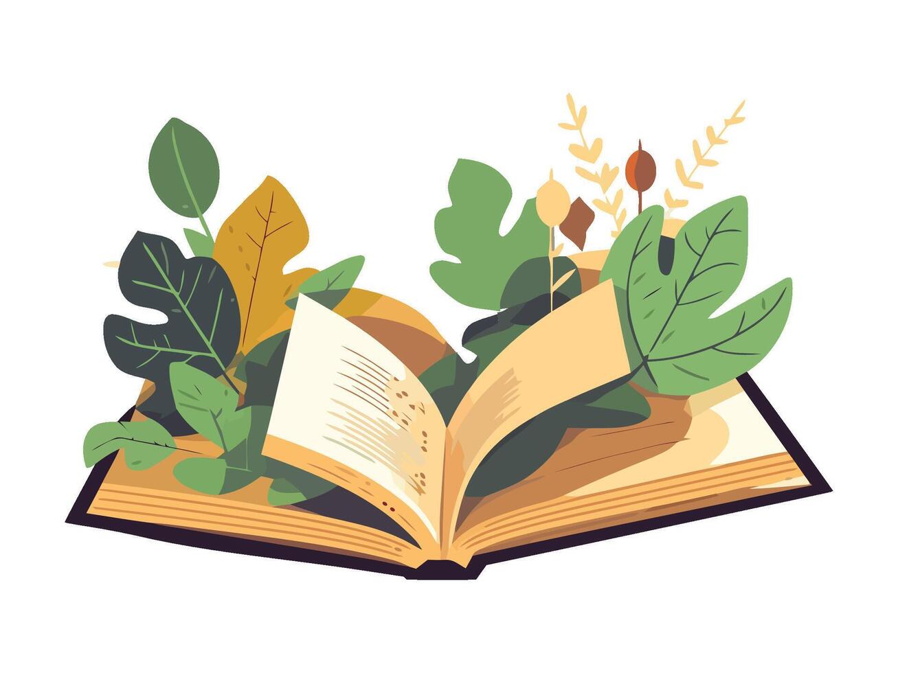 open book and leaves nature icon isolated vector