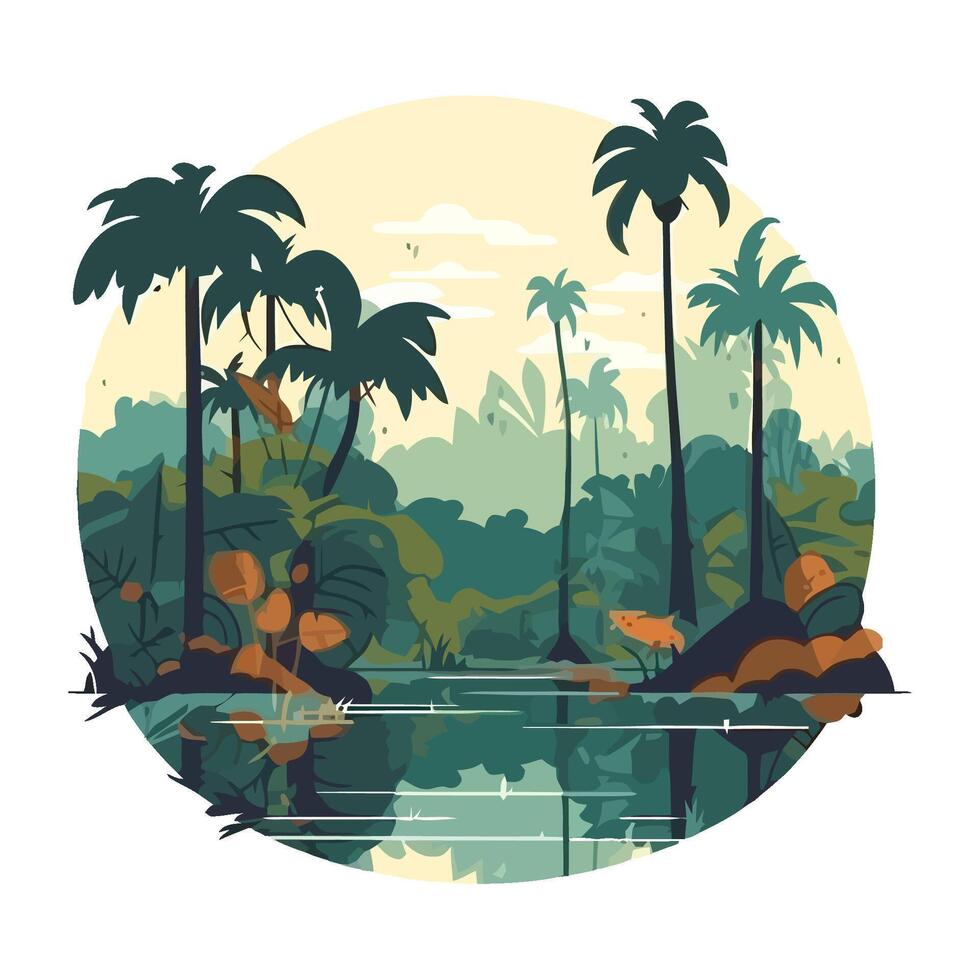 tropical landscape and palm trees design isolated vector