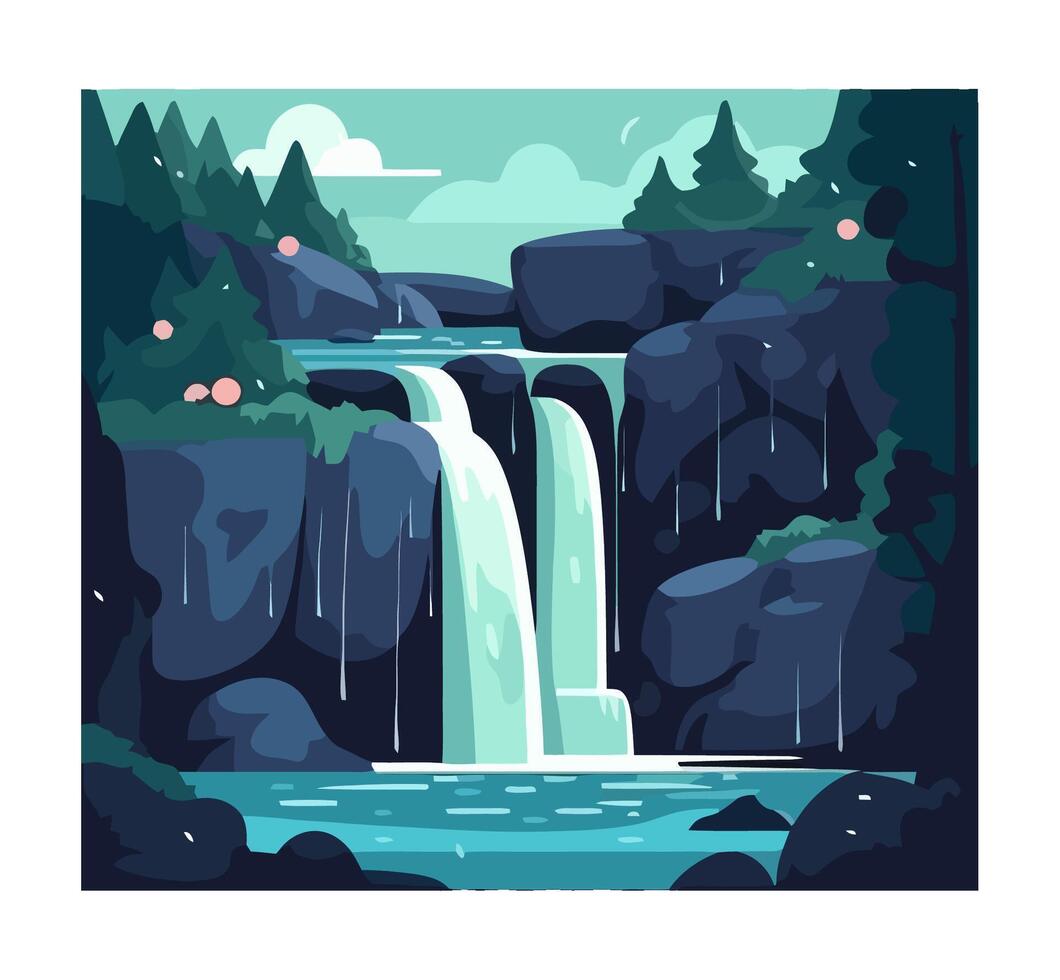 landscape with trees, mountains and water, isolated vector