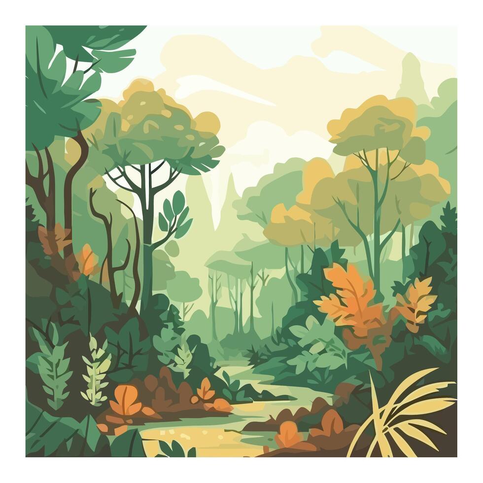 forest leaves trees and path backdrop, design vector
