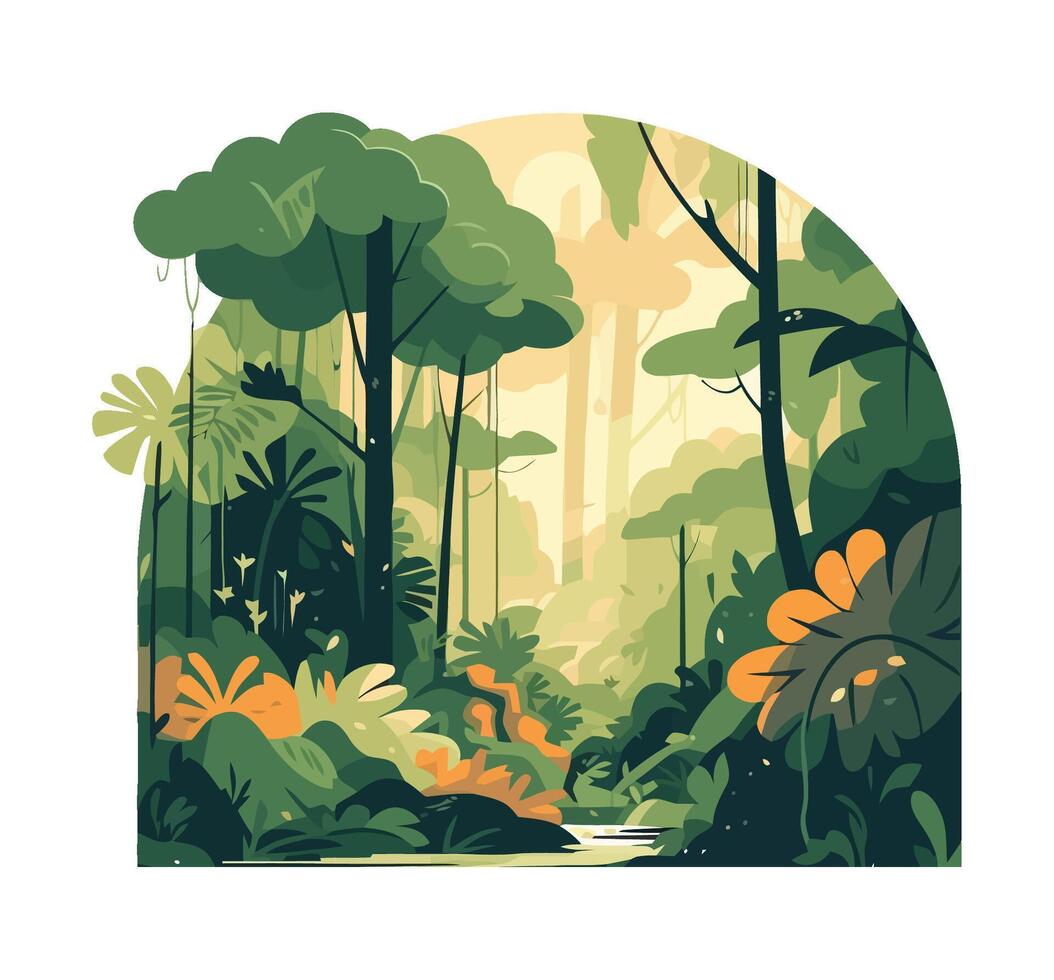 Green forest landscape with trees and leaves icon isolated vector