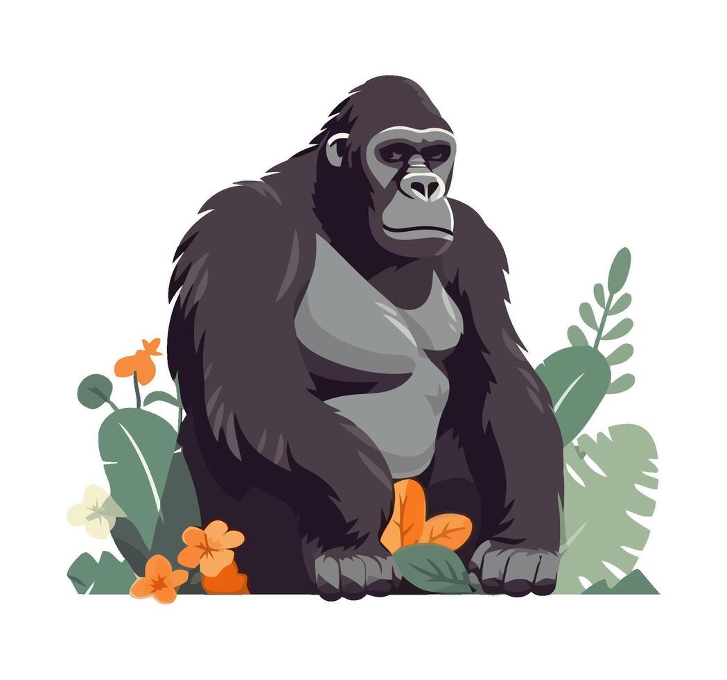 Cute primate mascot sitting in tropical rainforest icon isolated vector