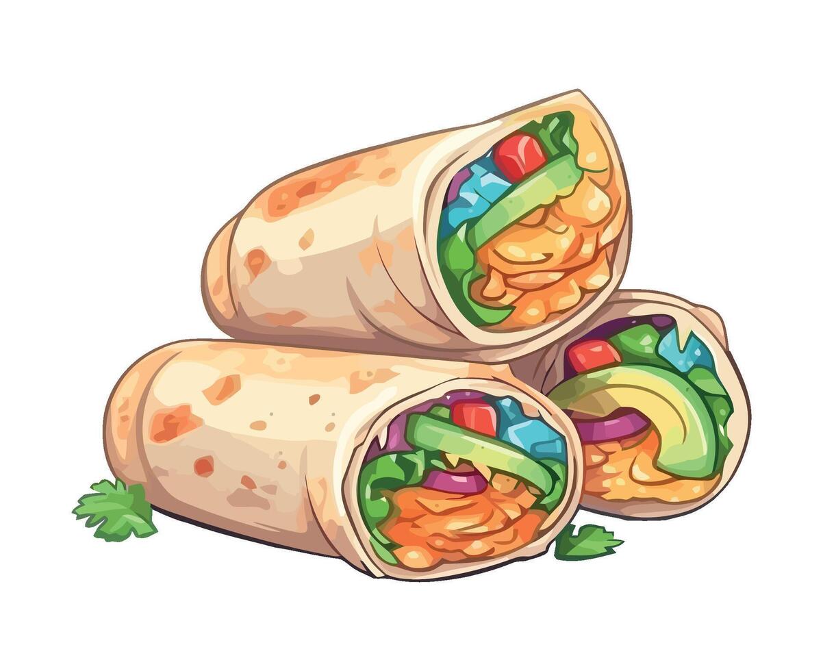 Freshly cooked taco wrap, healthy and delicious icon isolated vector