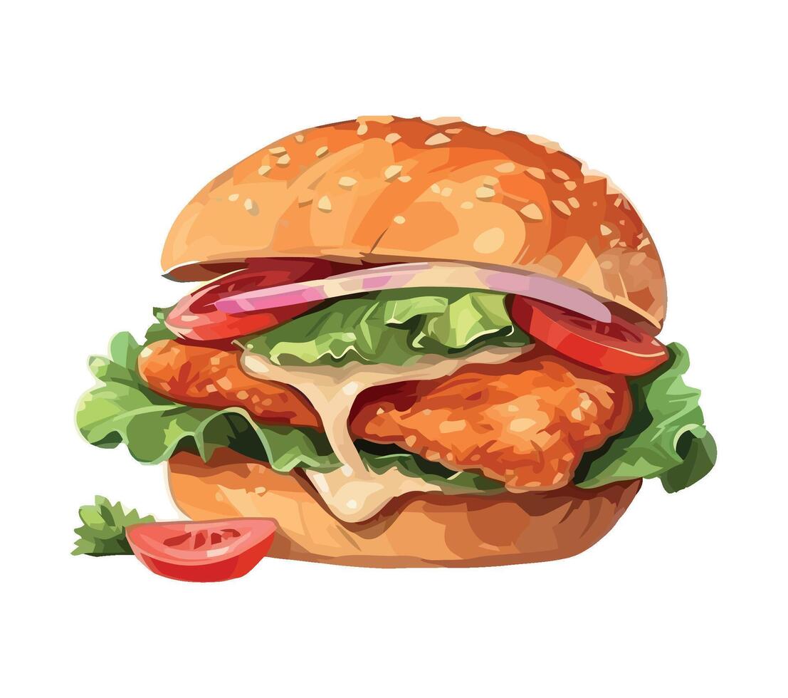 Grilled cheeseburger with fresh veggies icon isolated vector