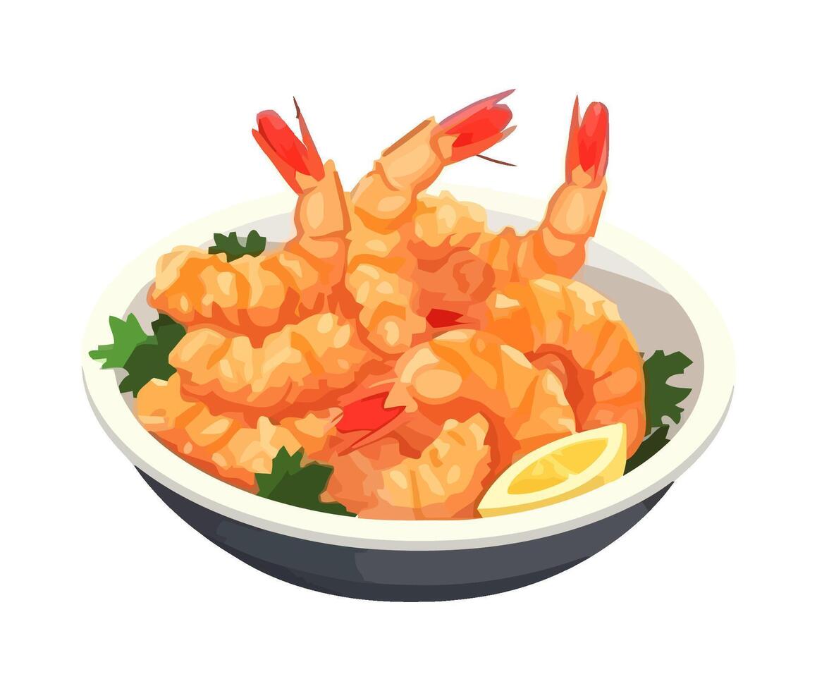 Gourmet seafood meal with prawns and salad icon isolated vector
