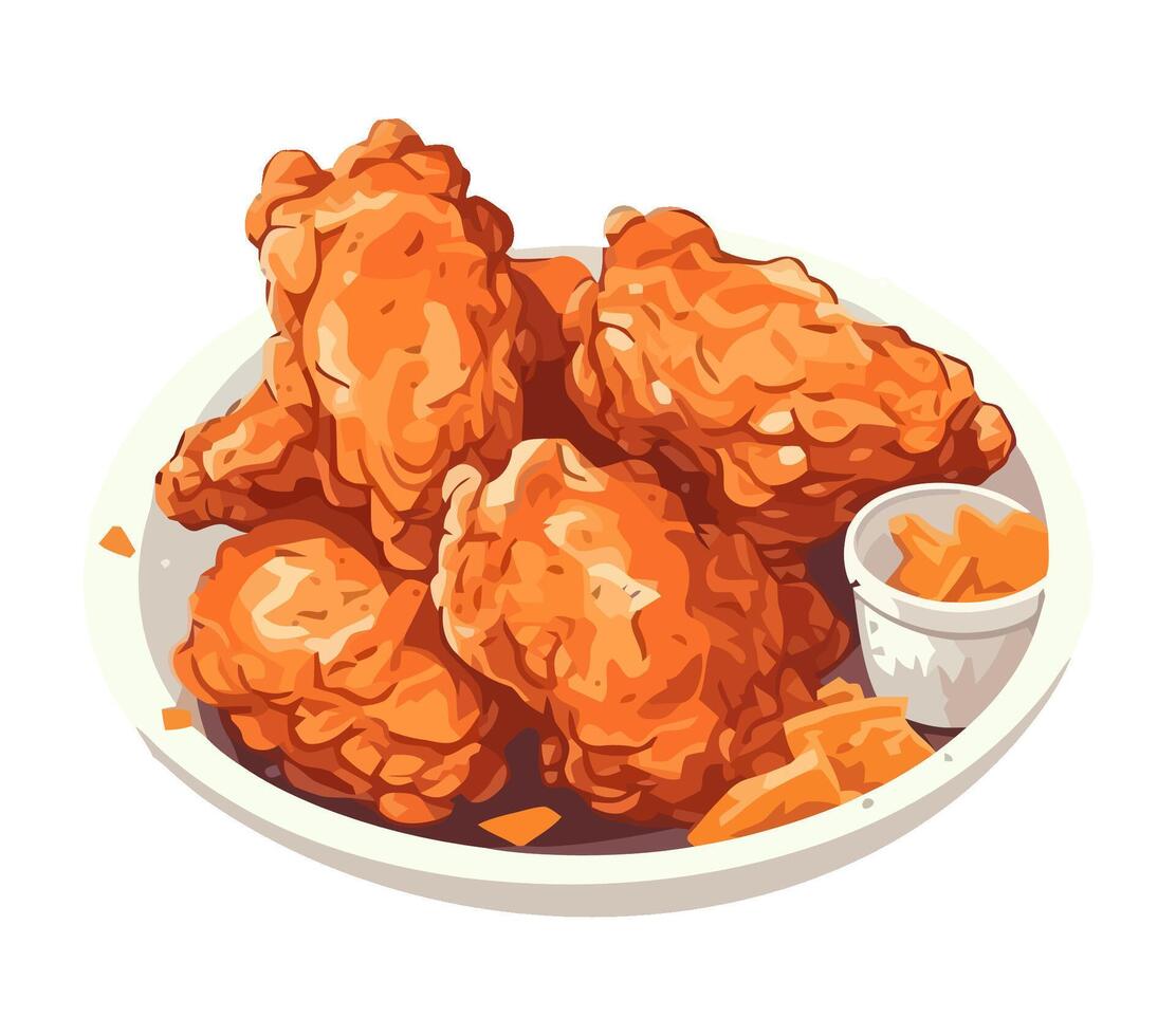 Fresh fried chicken with sauce in bowl icon isolated vector