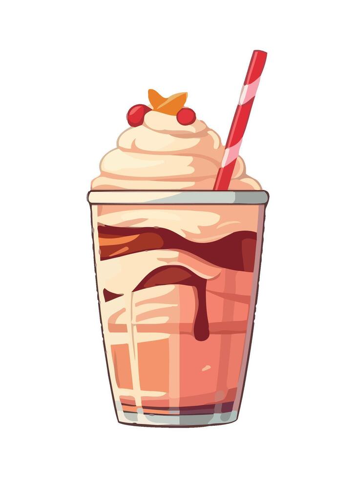 Sweet milkshake with fruit and chocolate cream icon isolated vector