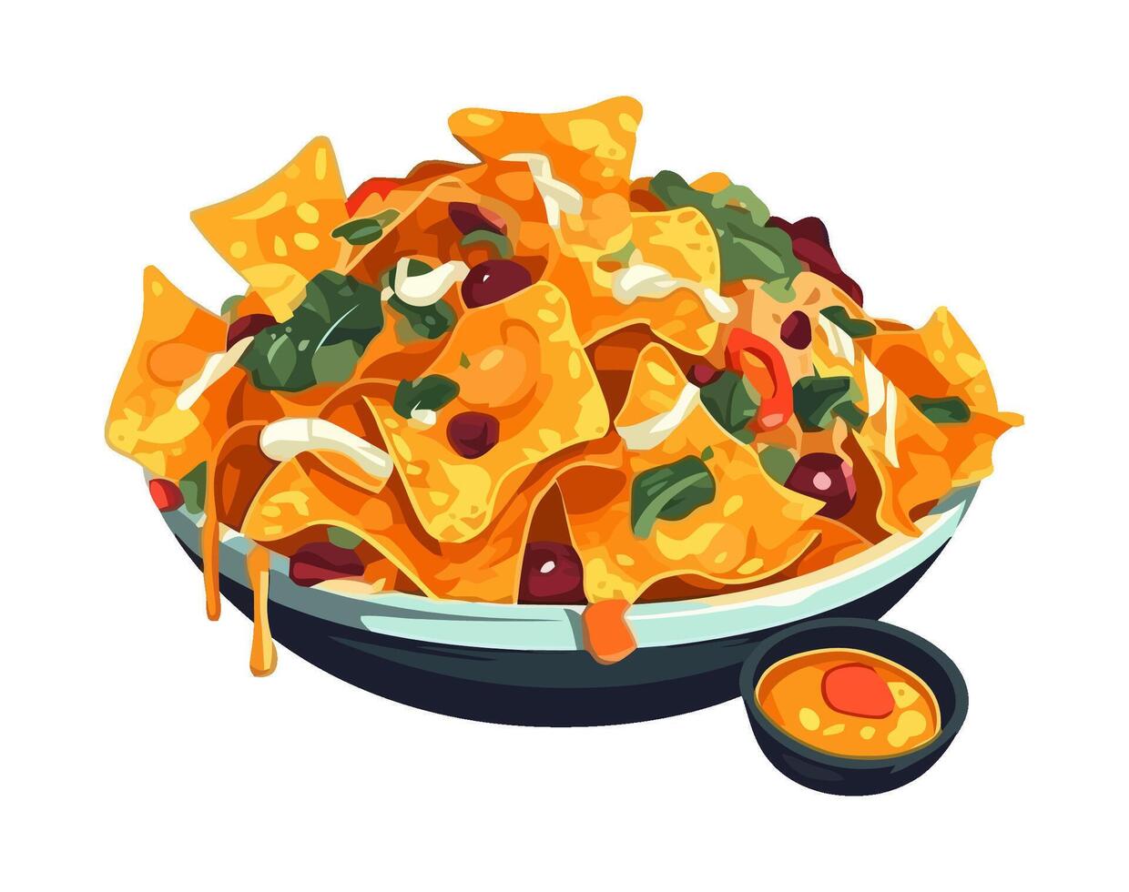 nachos with fresh vegetables and guacamole icon isolated vector