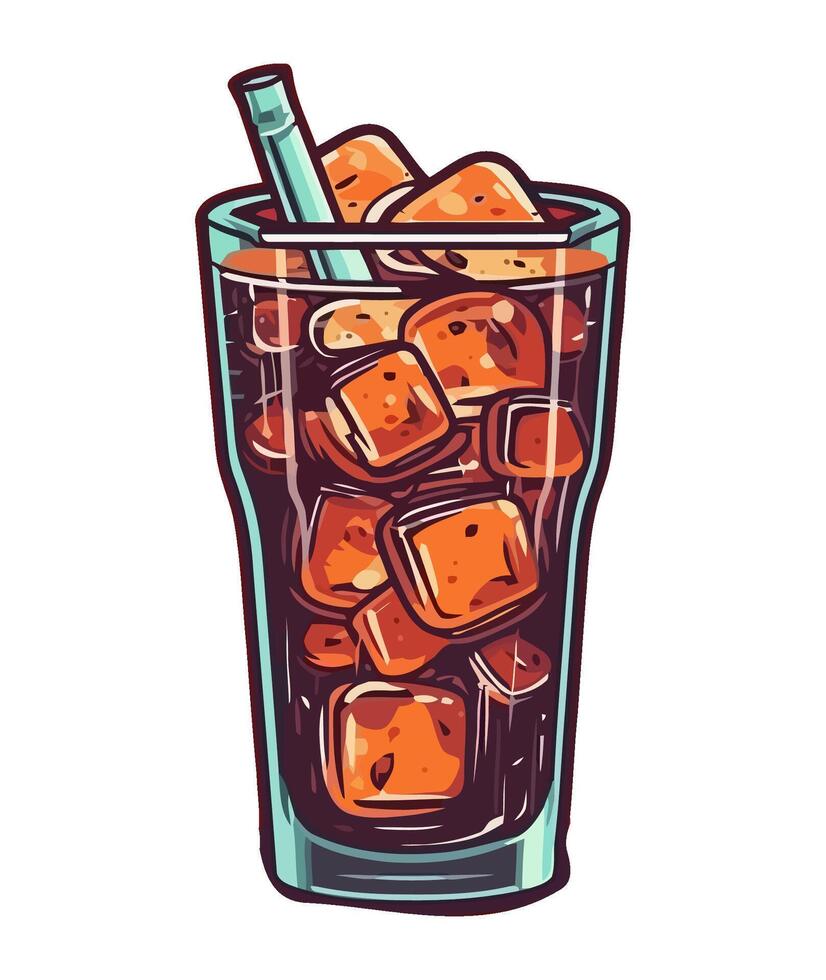 Refreshing cola with ice and bubbles icon isolated vector