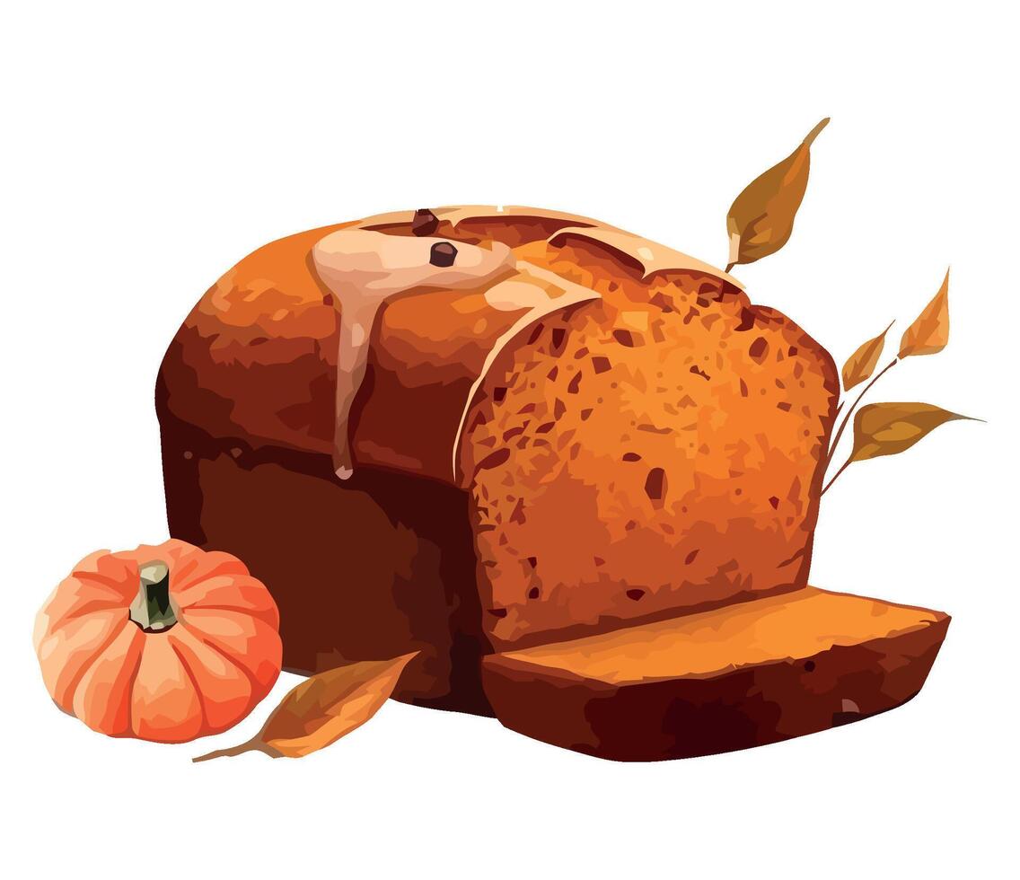 Autumn pumpkin and baked bread icon isolated vector