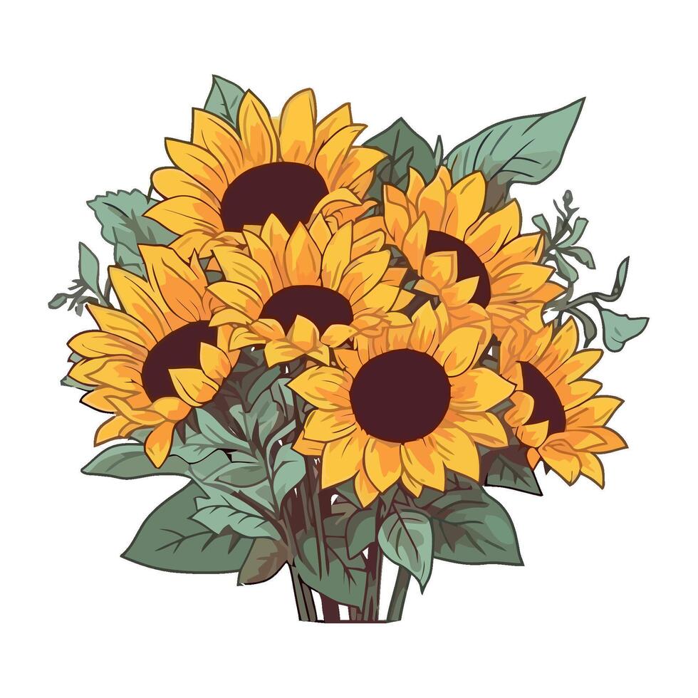 Romantic bouquet of sunflower icon isolated vector