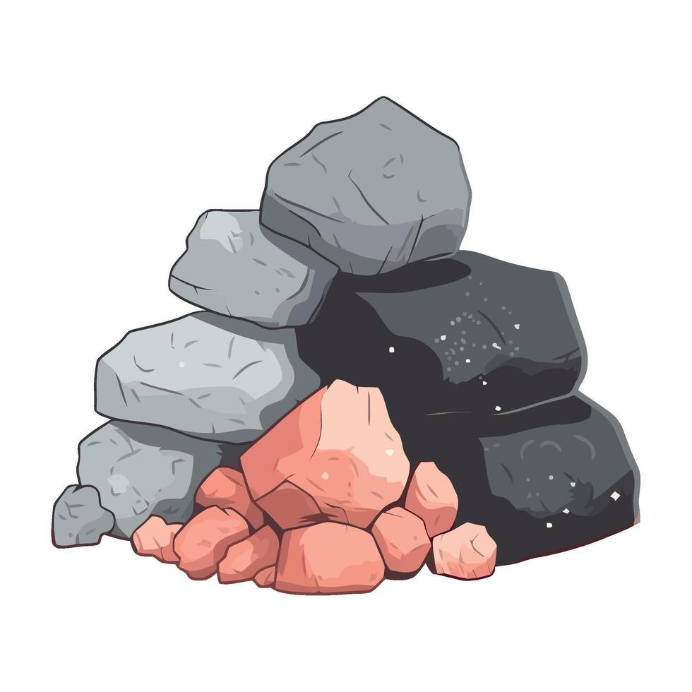 Solid rock heap, heavy mining industry material icon isolated vector