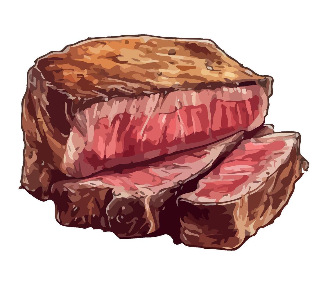 Grilled steak and pork, gourmet meal icon isolated vector