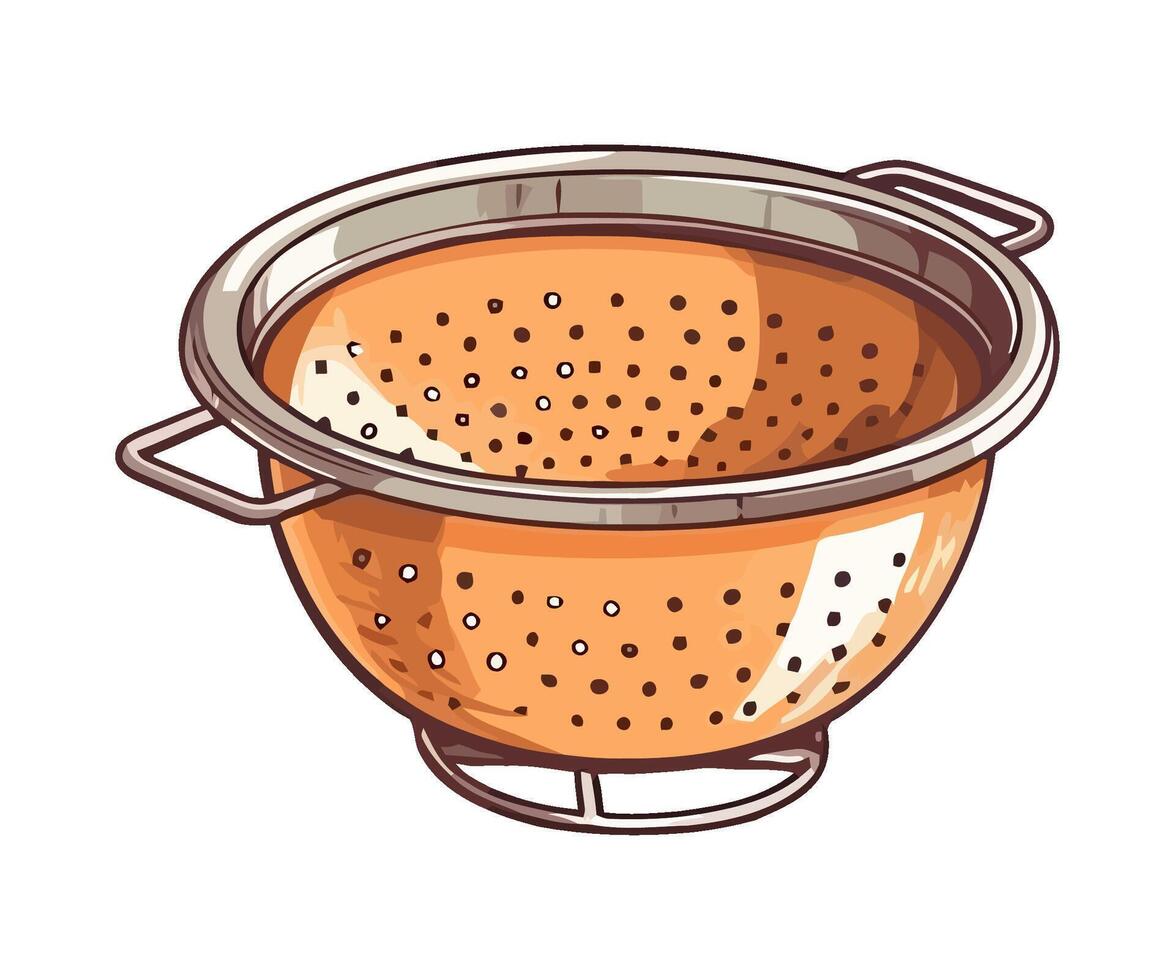 A yellow colander utensil kitchen icon isolated vector