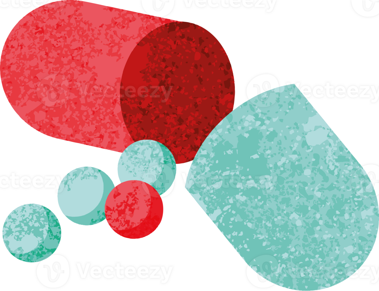 Flat colour illustration of an open capsule pill drawing png