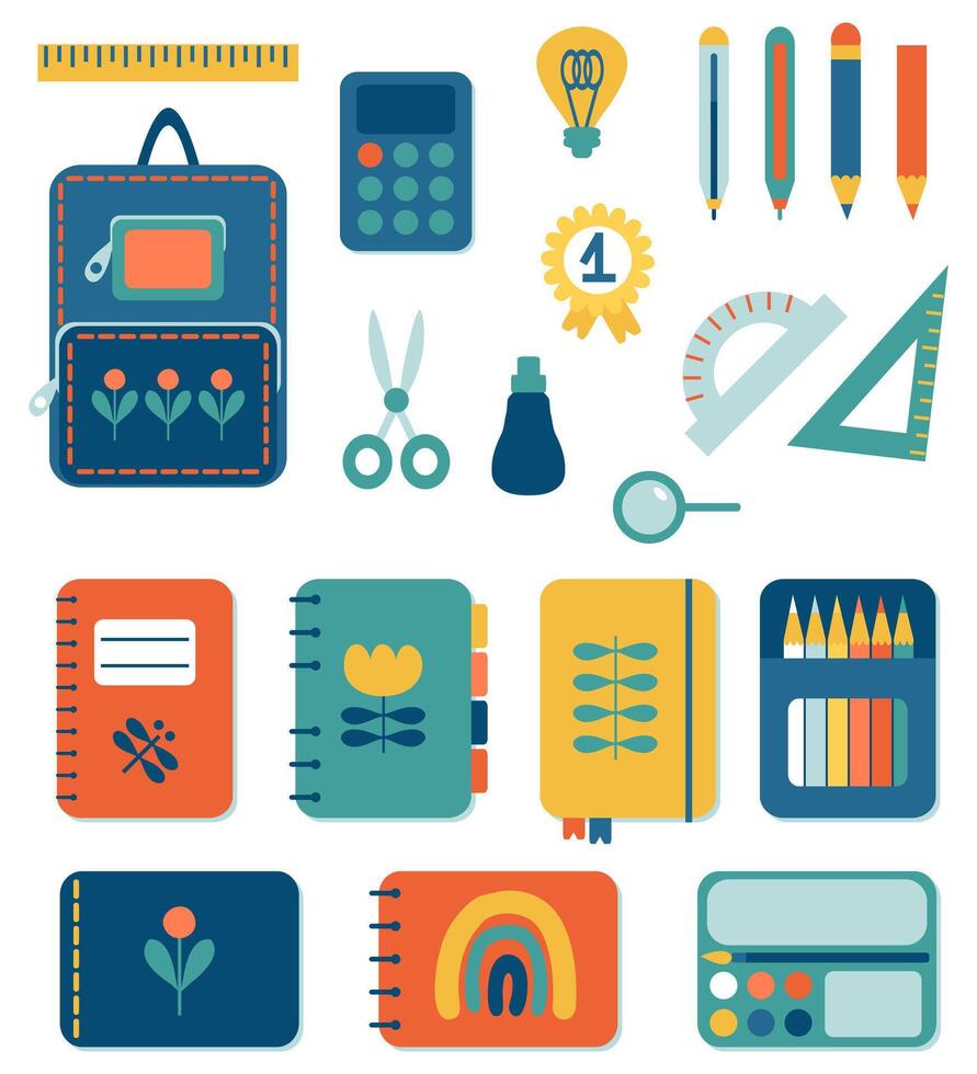 School tools elements set to education and study. Great design for any purpose. Hand drawn isolated illustration. vector