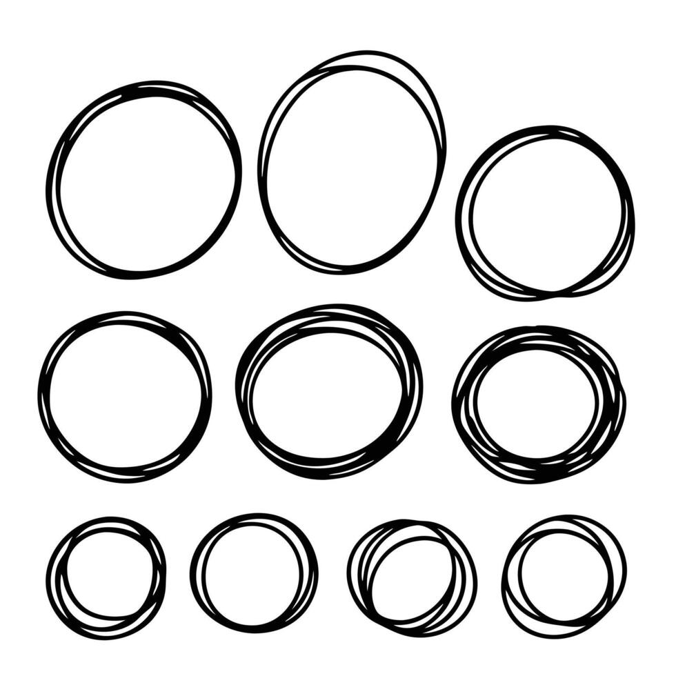 Hand drawn circle scribbles set of ten vector