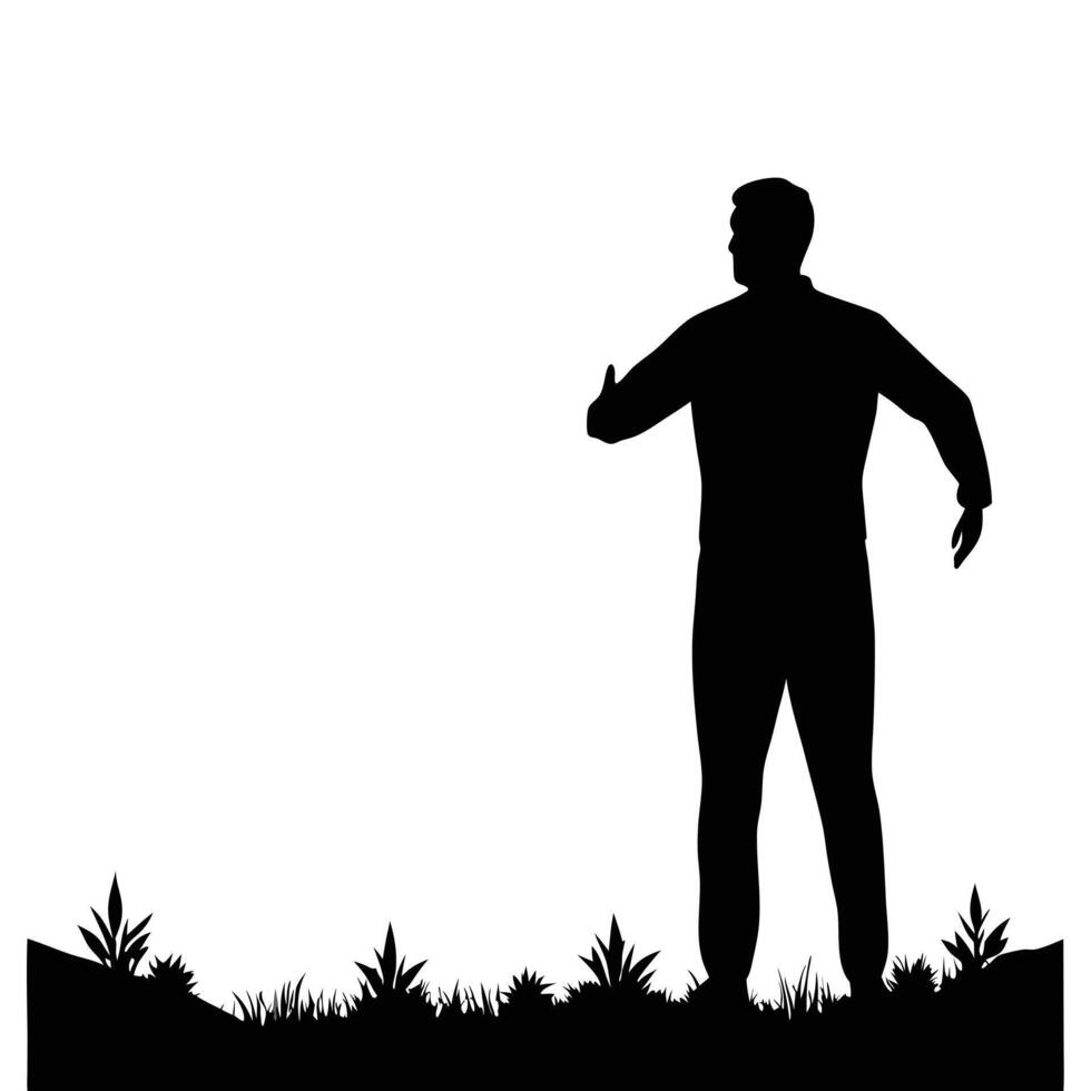 Isolated black silhouette man in the nature vector