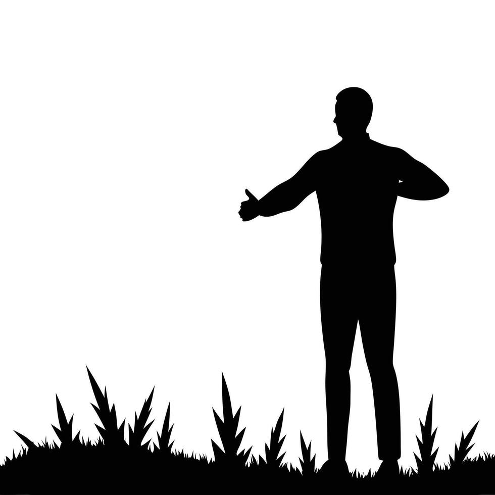 Isolated black silhouette man in the nature vector