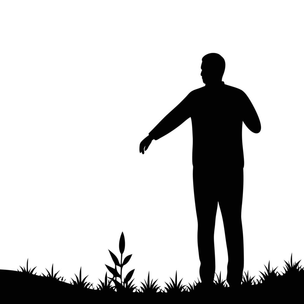 Isolated black silhouette man in the nature vector