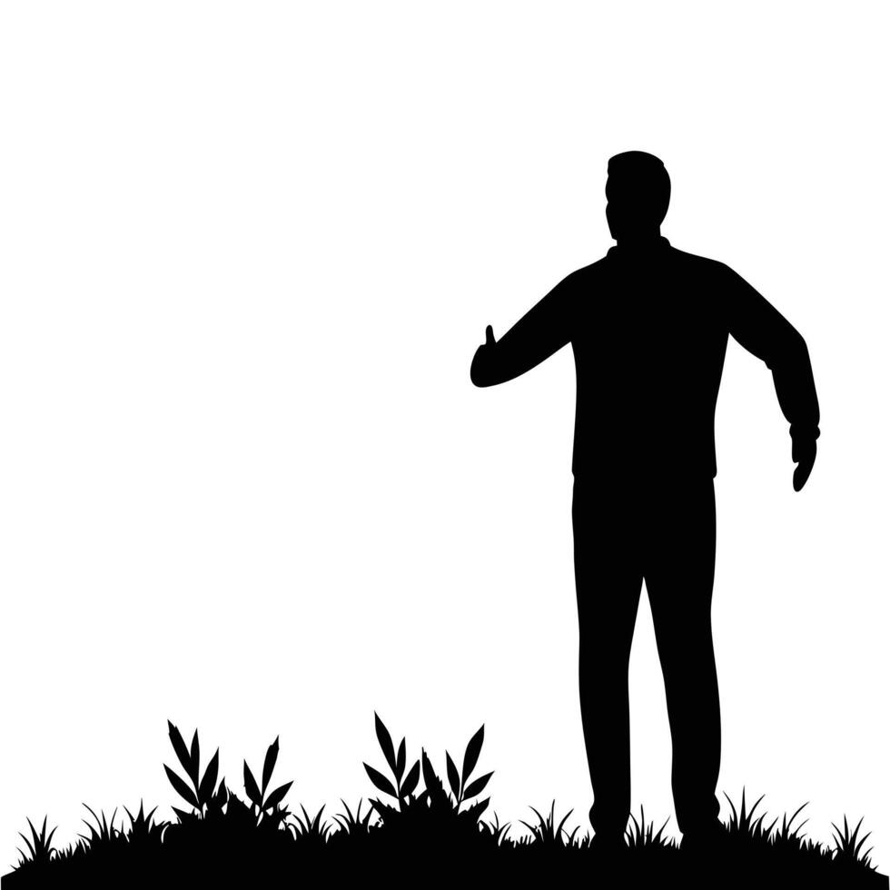 Isolated black silhouette man in the nature vector