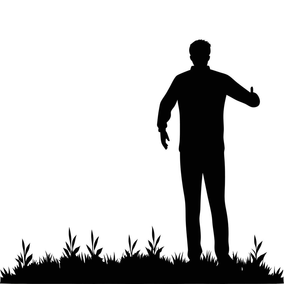 Isolated black silhouette man in the nature vector