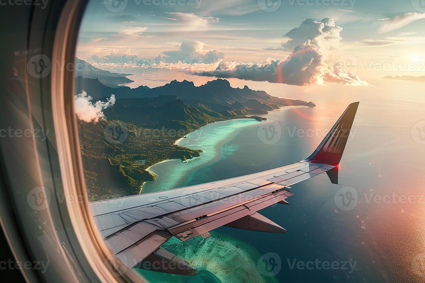 A view of the ocean from an airplane window photo