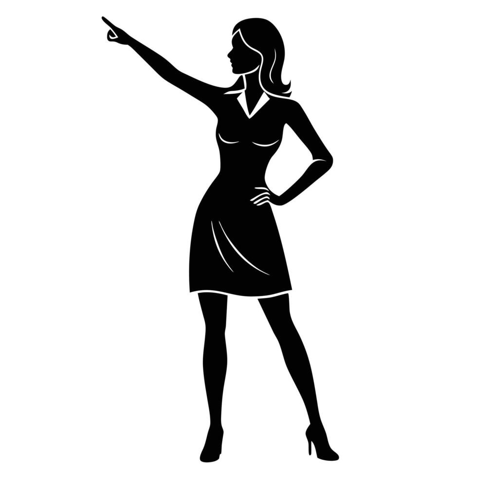 Black and white silhouette of a woman pointing finger up vector