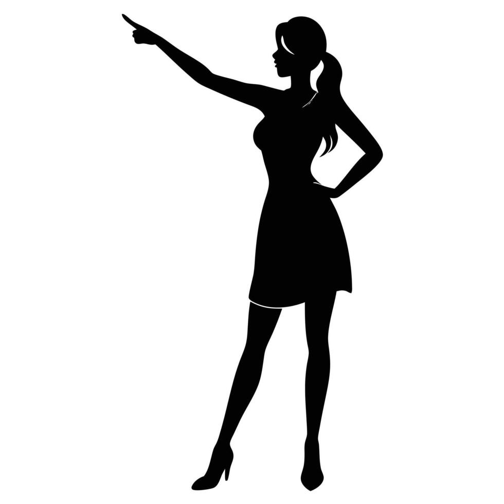 Black and white silhouette of a woman pointing finger up vector