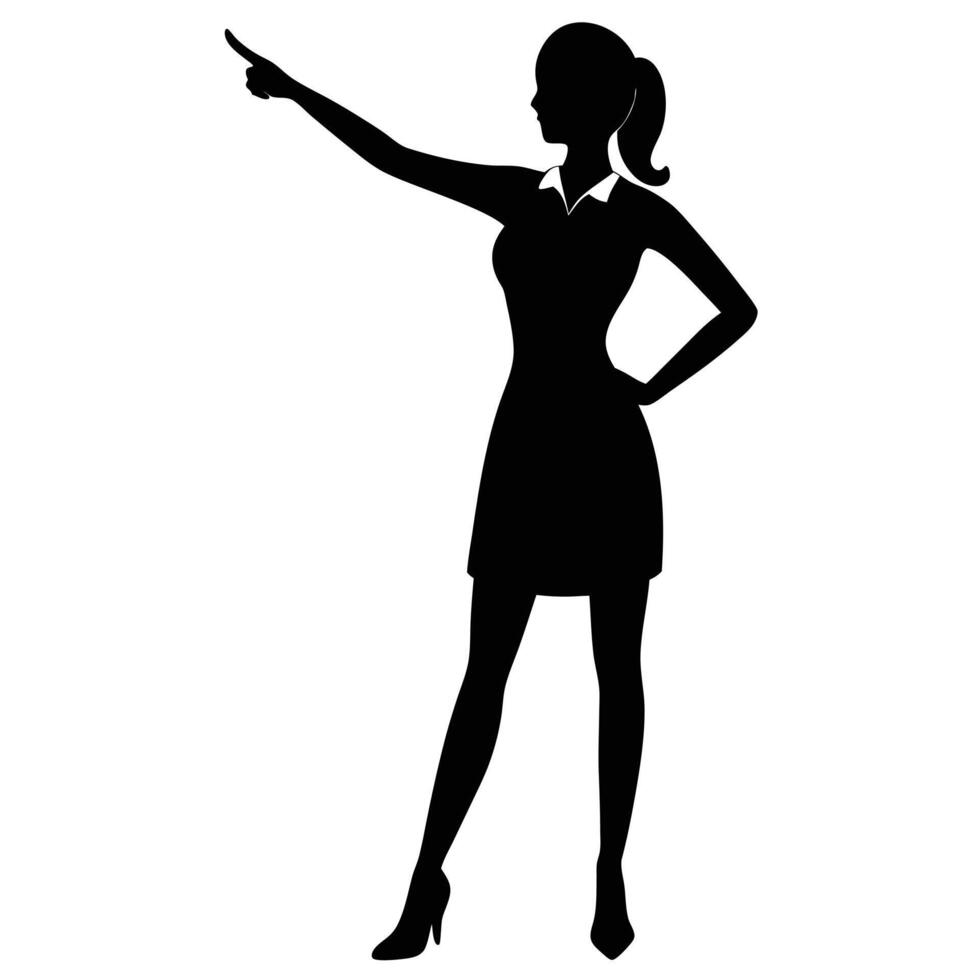 Black and white silhouette of a woman pointing finger up vector