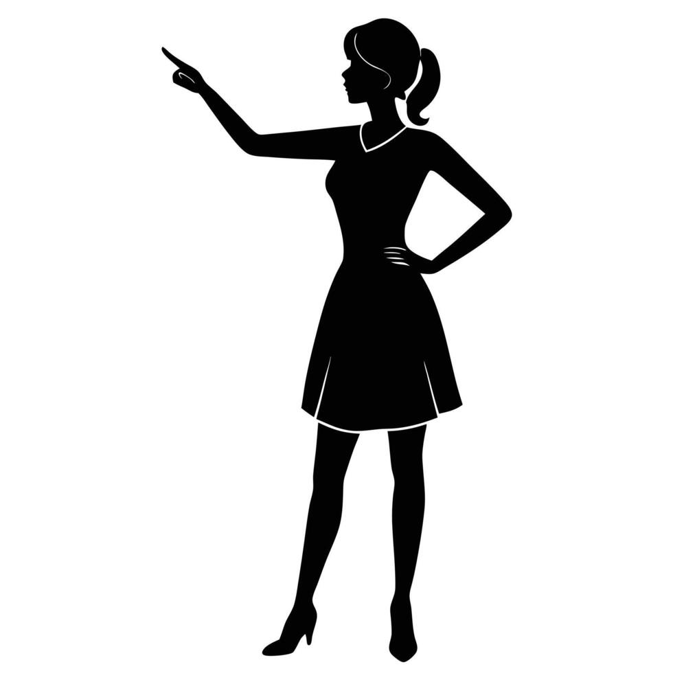 Black and white silhouette of a woman pointing finger up vector