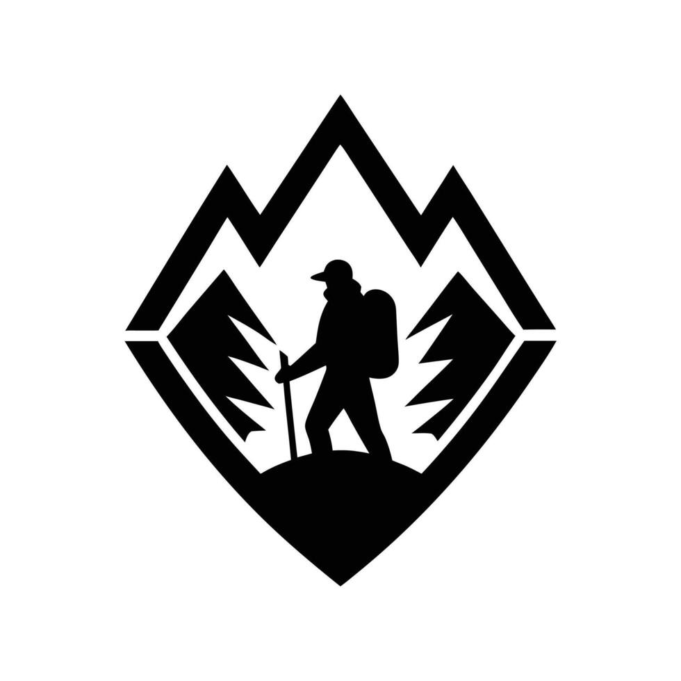 Hiking Logo design concept illustration black color silhouette vector