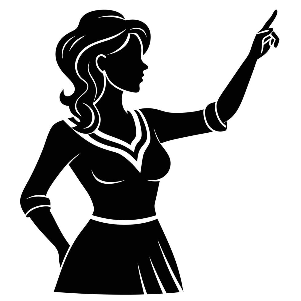Black and white silhouette of a woman pointing finger up vector
