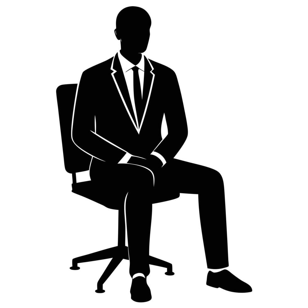 A Professional business man sitting on chair silhouette vector