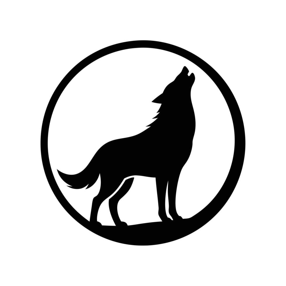 Wolf Howling Emblem Logo silhouette, black color silhouette vector