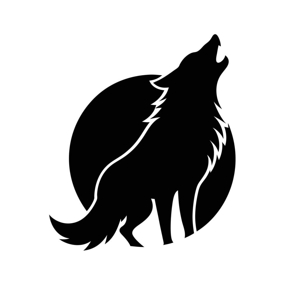 Wolf Howling Emblem Logo silhouette, black color silhouette vector