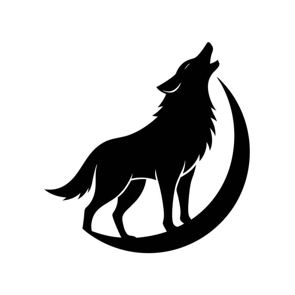 Wolf Howling Emblem Logo silhouette, black color silhouette vector