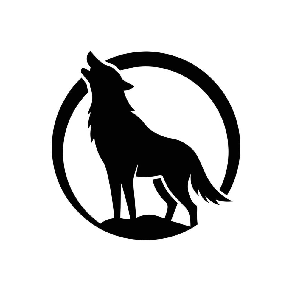 Wolf Howling Emblem Logo silhouette, black color silhouette vector