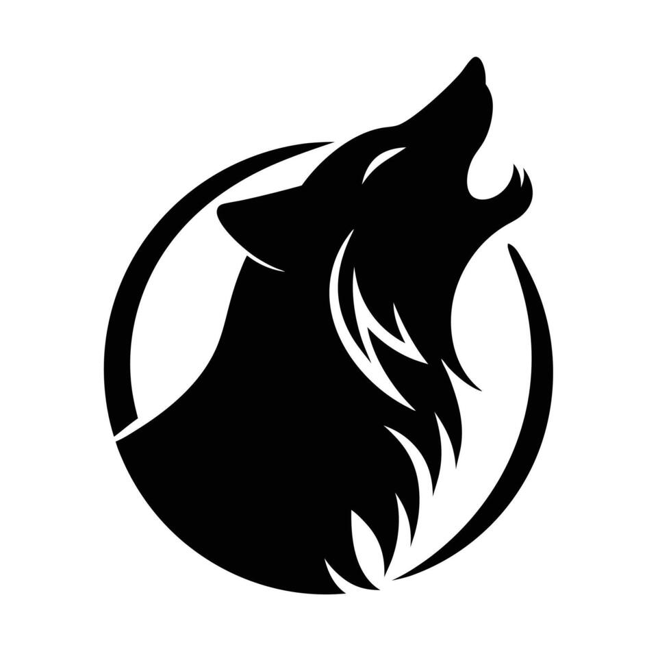 Wolf Howling Emblem Logo silhouette, black color silhouette vector