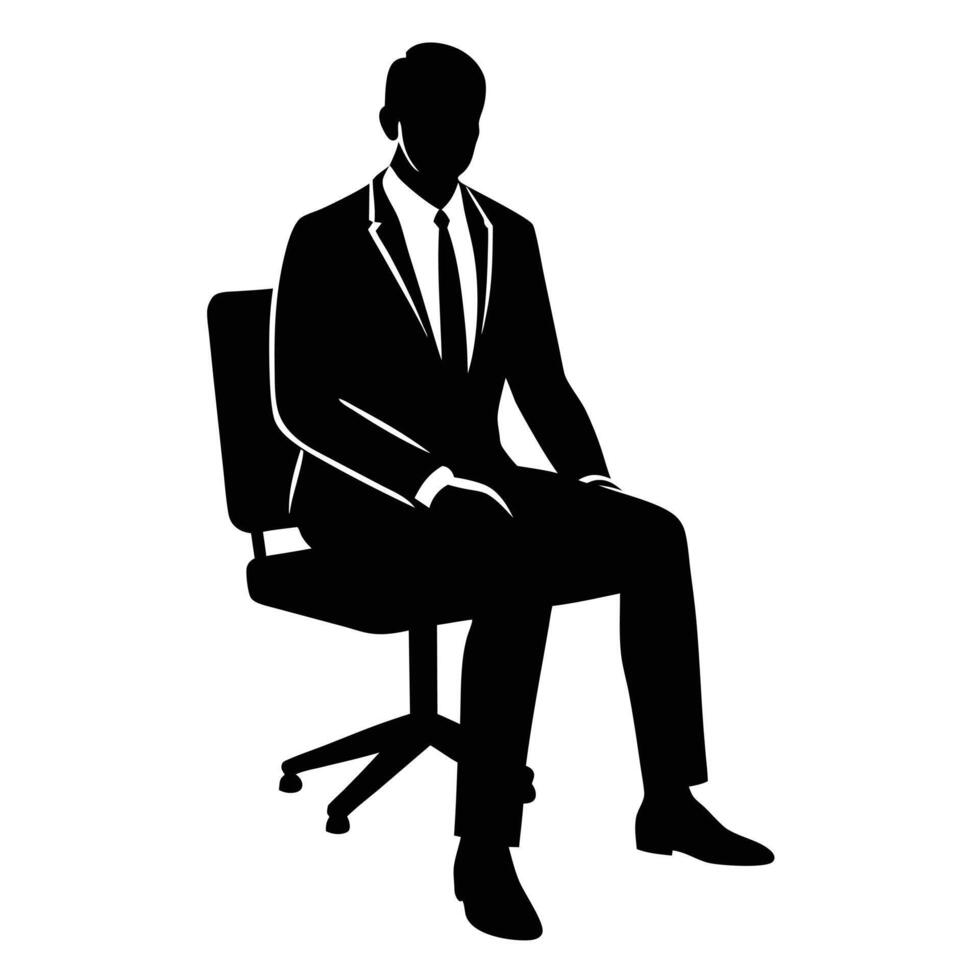A Professional business man sitting on chair silhouette vector