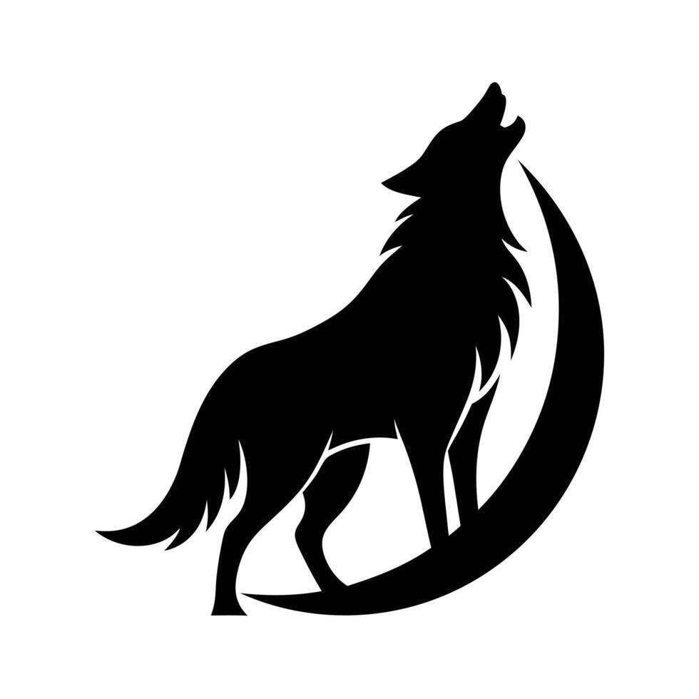 Wolf Howling Emblem Logo silhouette, black color silhouette vector